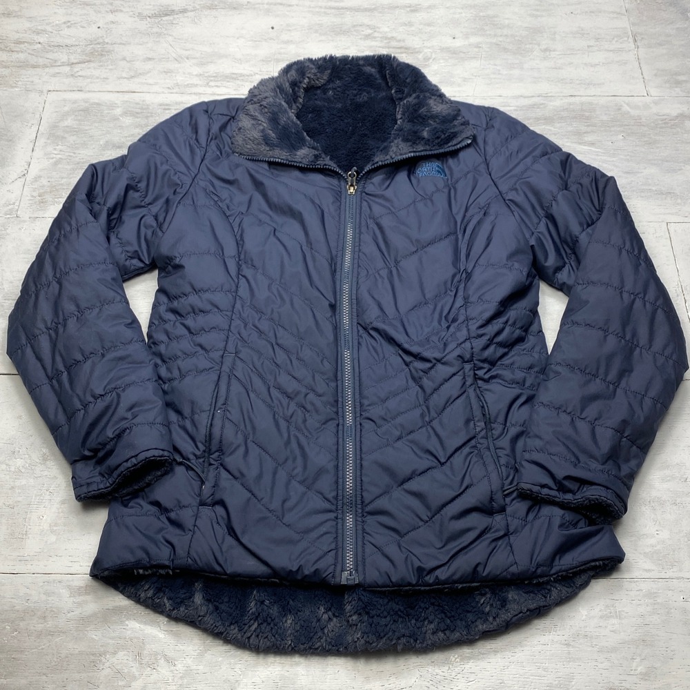 The North Face Mossbud Swirl Reversible Jacket Womens Medium Navy Blue Quilted